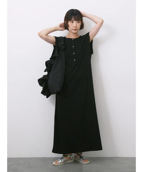 Samansa Mos2 blue(サマンサモスモスブルー)の「◎ヘンリーネックテレコワンピース(ワンピース・レディース・キナリ/ブラック/トップグレー・F)」の10枚目の写真