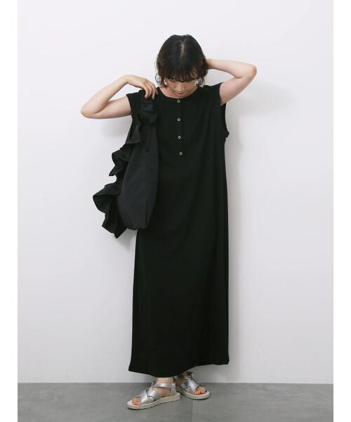 Samansa Mos2 blue(サマンサモスモスブルー)の「◎ヘンリーネックテレコワンピース(ワンピース・レディース・キナリ/ブラック/トップグレー・F)」の9枚目の写真