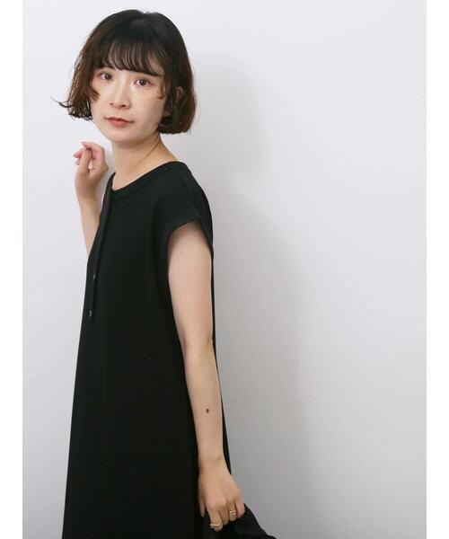 Samansa Mos2 blue(サマンサモスモスブルー)の「◎ヘンリーネックテレコワンピース(ワンピース・レディース・キナリ/ブラック/トップグレー・F)」の7枚目の写真