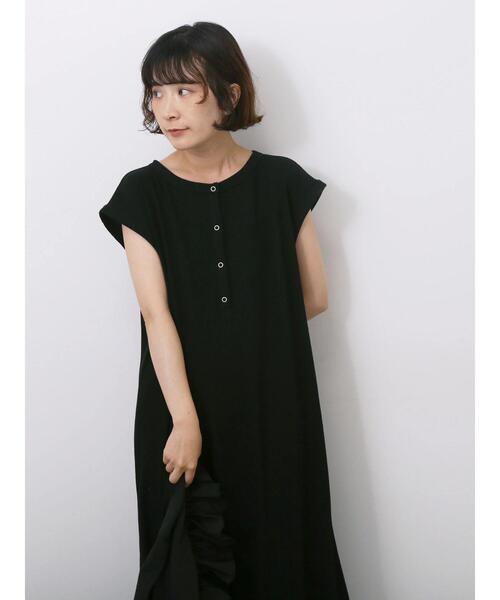 Samansa Mos2 blue(サマンサモスモスブルー)の「◎ヘンリーネックテレコワンピース(ワンピース・レディース・キナリ/ブラック/トップグレー・F)」の6枚目の写真