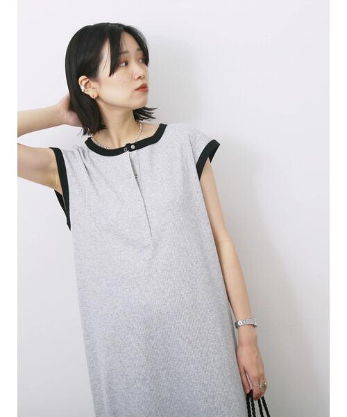 Samansa Mos2 blue(サマンサモスモスブルー)の「◎ヘンリーネックテレコワンピース(ワンピース・レディース・キナリ/ブラック/トップグレー・F)」の16枚目の写真