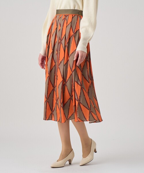 【ANAYI】25AW 新作　即完売色　ベルトプリント　ランダムタックスカート セール】ベルトプリントランダムタック スカート（スカート）｜ANAYI