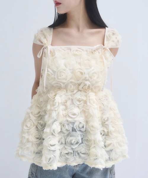 mellowneon（メロウネオン）の「5wayローズチュールブラウス（シャツ/ブラウス・レディース・アイボリー/オフホワイト・FREE）」の2枚目の写真