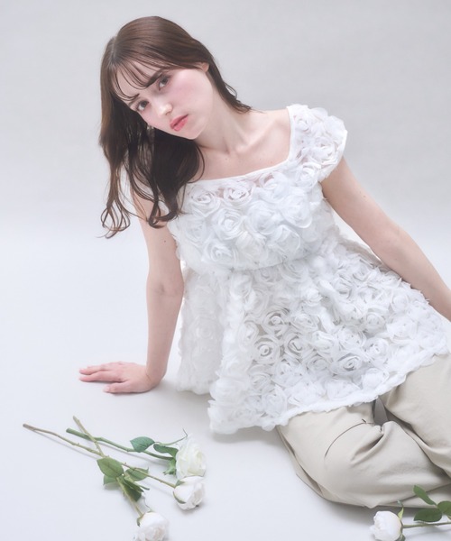 mellowneon（メロウネオン）の「5wayローズチュールブラウス（シャツ/ブラウス・レディース・アイボリー/オフホワイト・FREE）」の20枚目の写真