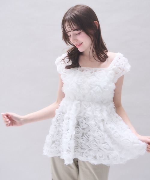 mellowneon（メロウネオン）の「5wayローズチュールブラウス（シャツ/ブラウス・レディース・アイボリー/オフホワイト・FREE）」の21枚目の写真