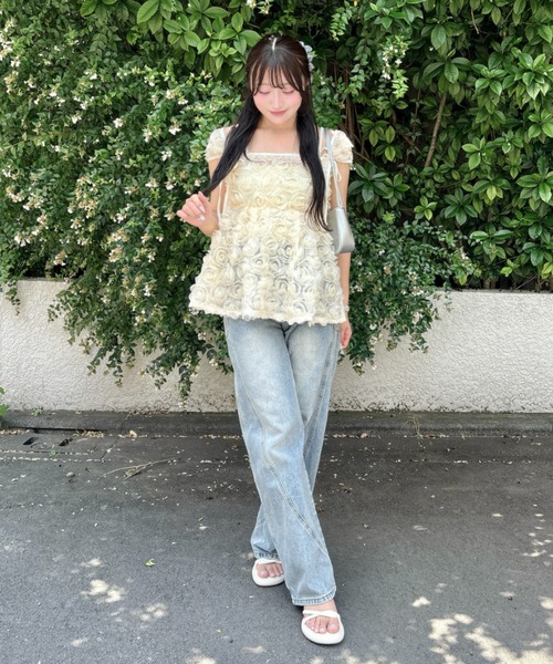 mellowneon（メロウネオン）の「5wayローズチュールブラウス（シャツ/ブラウス・レディース・アイボリー/オフホワイト・FREE）」の7枚目の写真