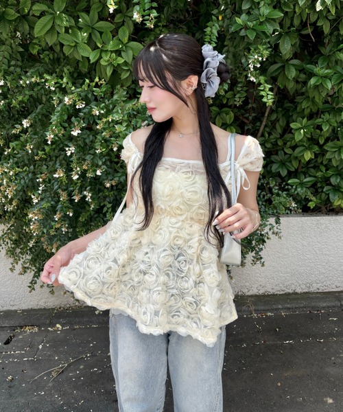 mellowneon（メロウネオン）の「5wayローズチュールブラウス（シャツ/ブラウス・レディース・アイボリー/オフホワイト・FREE）」の6枚目の写真