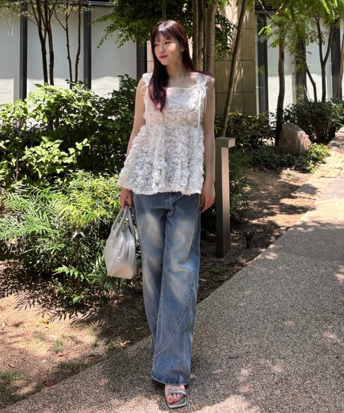 mellowneon（メロウネオン）の「5wayローズチュールブラウス（シャツ/ブラウス・レディース・アイボリー/オフホワイト・FREE）」の5枚目の写真