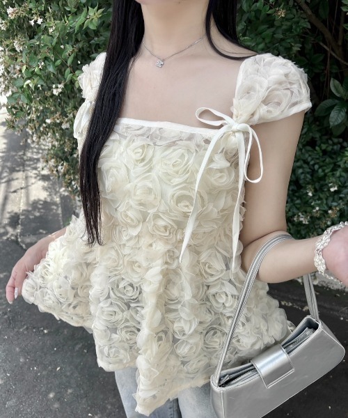 mellowneon（メロウネオン）の「5wayローズチュールブラウス（シャツ/ブラウス・レディース・アイボリー/オフホワイト・FREE）」の10枚目の写真