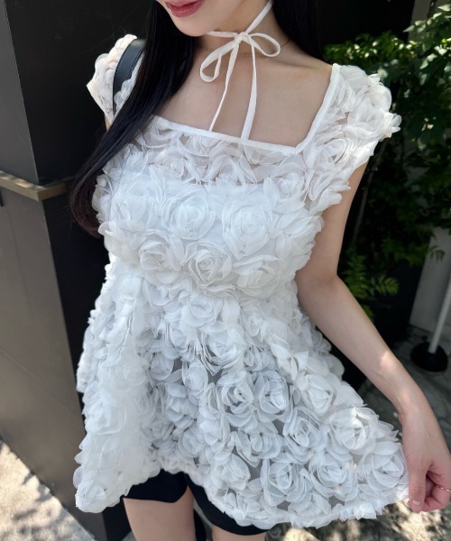 mellowneon（メロウネオン）の「5wayローズチュールブラウス（シャツ/ブラウス・レディース・アイボリー/オフホワイト・FREE）」の11枚目の写真