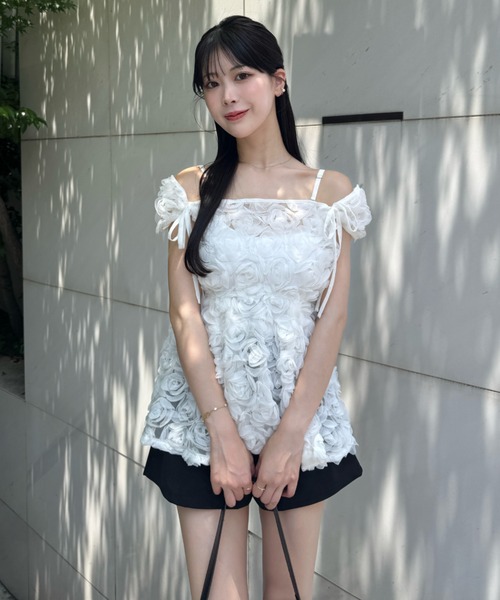 mellowneon（メロウネオン）の「5wayローズチュールブラウス（シャツ/ブラウス・レディース・アイボリー/オフホワイト・FREE）」の3枚目の写真