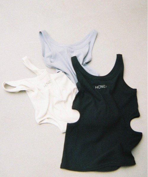 HONEY MI HONEY(ハニーミーハニー)の「logo rib tank top(タンクトップ・レディース・ブラック/サックスブルー・FREE)」の7枚目の写真