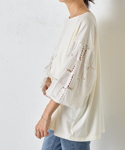 BEARDSLEY(ビアズリー)の「袖編み編みレースカットソー(Tシャツ/カットソー・レディース・ホワイト/ブラック・FREE)」の14枚目の写真