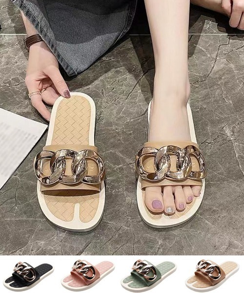 shoppinggo(ショッピングゴー)の「フラットサンダル レディース スリッパ ミュール 美脚 ぺたんこ(サンダル・レディース・ピンク/グリーン/ベージュ/ブラック・24.5cm/24.0cm/23.5cm/23.0cm/25.0cm)」の3枚目の写真