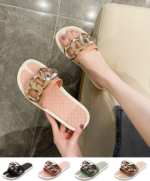 shoppinggo(ショッピングゴー)の「フラットサンダル レディース スリッパ ミュール 美脚 ぺたんこ(サンダル・レディース・ピンク/グリーン/ベージュ/ブラック・24.5cm/24.0cm/23.5cm/23.0cm/25.0cm)」の1枚目の写真