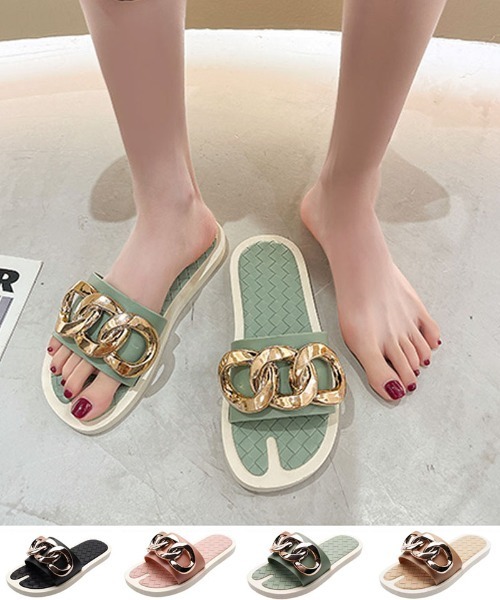 shoppinggo(ショッピングゴー)の「フラットサンダル レディース スリッパ ミュール 美脚 ぺたんこ(サンダル・レディース・ピンク/グリーン/ベージュ/ブラック・24.5cm/24.0cm/23.5cm/23.0cm/25.0cm)」の4枚目の写真