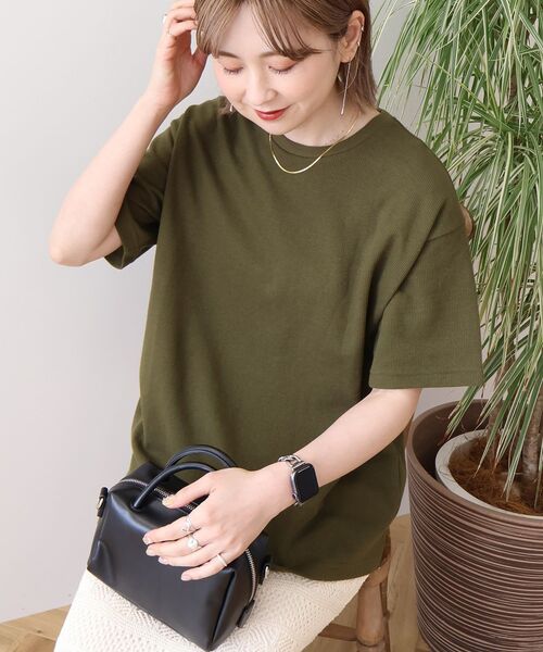 AMERICAN HOLIC（アメリカンホリック）の「ワッフル半袖プルオーバー（Tシャツ/カットソー・レディース・カーキ/アイボリー/チャコールグレー/オレンジ/ネイビー・L/M）」の14枚目の写真