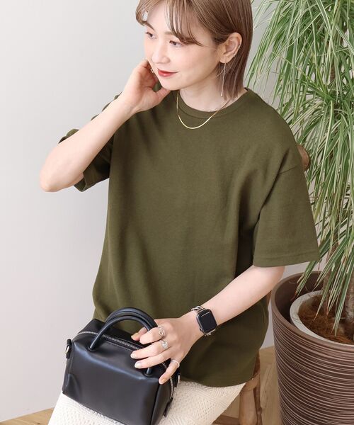 AMERICAN HOLIC（アメリカンホリック）の「ワッフル半袖プルオーバー（Tシャツ/カットソー・レディース・カーキ/アイボリー/チャコールグレー/オレンジ/ネイビー・L/M）」の13枚目の写真