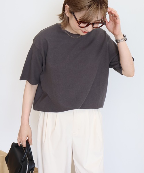 AMERICAN HOLIC（アメリカンホリック）の「ワッフル半袖プルオーバー（Tシャツ/カットソー・レディース・カーキ/アイボリー/チャコールグレー/オレンジ/ネイビー・L/M）」の3枚目の写真