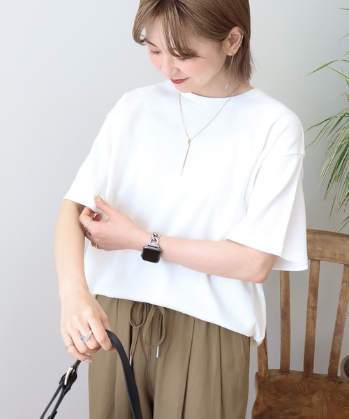 AMERICAN HOLIC（アメリカンホリック）の「ワッフル半袖プルオーバー（Tシャツ/カットソー・レディース・カーキ/アイボリー/チャコールグレー/オレンジ/ネイビー・L/M）」の2枚目の写真