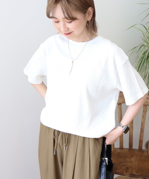 AMERICAN HOLIC（アメリカンホリック）の「ワッフル半袖プルオーバー（Tシャツ/カットソー・レディース・カーキ/アイボリー/チャコールグレー/オレンジ/ネイビー・L/M）」の8枚目の写真