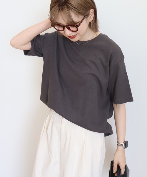 AMERICAN HOLIC（アメリカンホリック）の「ワッフル半袖プルオーバー（Tシャツ/カットソー・レディース・カーキ/アイボリー/チャコールグレー/オレンジ/ネイビー・L/M）」の6枚目の写真