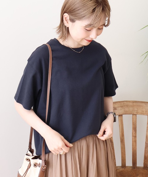 AMERICAN HOLIC（アメリカンホリック）の「ワッフル半袖プルオーバー（Tシャツ/カットソー・レディース・カーキ/アイボリー/チャコールグレー/オレンジ/ネイビー・L/M）」の12枚目の写真