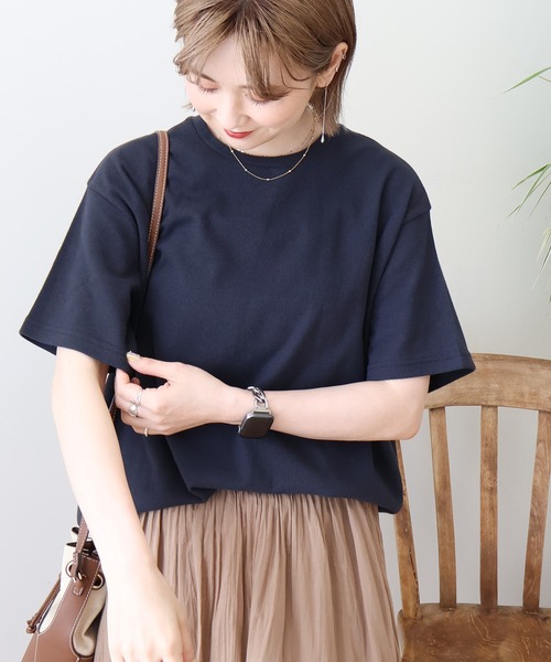 AMERICAN HOLIC（アメリカンホリック）の「ワッフル半袖プルオーバー（Tシャツ/カットソー・レディース・カーキ/アイボリー/チャコールグレー/オレンジ/ネイビー・L/M）」の11枚目の写真