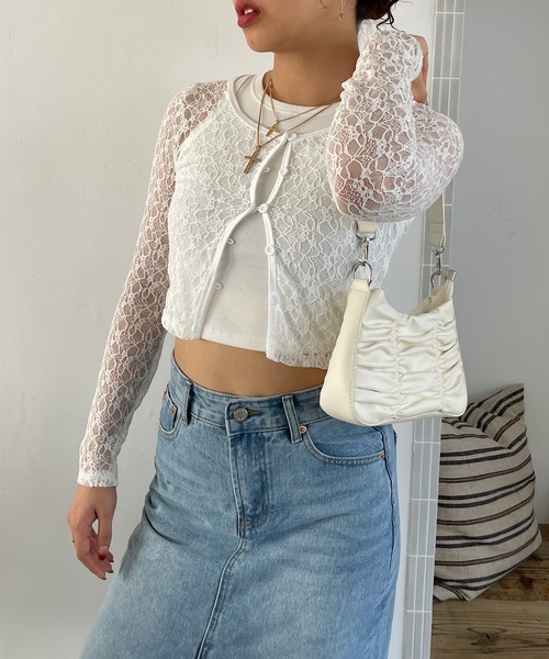 ROGER AND RAW(ロジャーアンドロウ)の「レースショートカーディガン レーストップス(カーディガン/ボレロ・レディース・ブラック/ホワイト・FREE)」の3枚目の写真