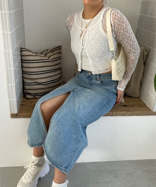 ROGER AND RAW(ロジャーアンドロウ)の「レースショートカーディガン レーストップス(カーディガン/ボレロ・レディース・ブラック/ホワイト・FREE)」の5枚目の写真