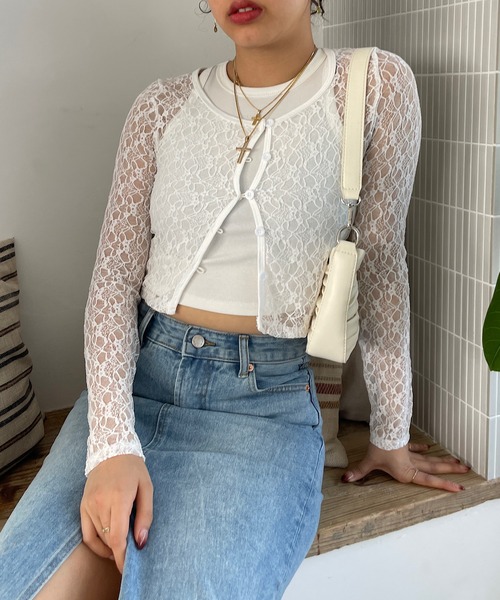 ROGER AND RAW(ロジャーアンドロウ)の「レースショートカーディガン レーストップス(カーディガン/ボレロ・レディース・ブラック/ホワイト・FREE)」の6枚目の写真