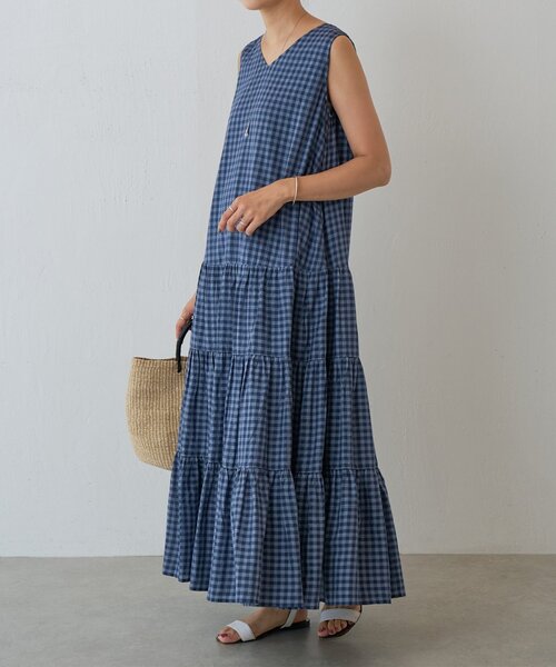 セール】ギンガムティアードノースリーブワンピース（ワンピース