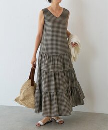 BEARDSLEY ビアズリーノースリーブワンピース 中古・古着通販】BEARDSLEY (ビアズリー) リネンビッグチェック