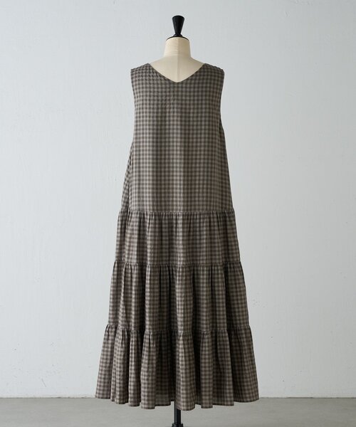 【Beardsley】ワンピース セール】ギンガムティアードノースリーブワンピース（ワンピース