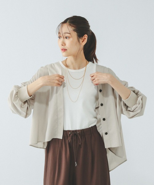 GLOBAL WORK（グローバルワーク）の「UVプロテクトシアーカーデ/575123（シャツ/ブラウス・レディース・スミクロ/グレイッシュベージュ/ライトブルー・MEDIUM/LARGE）」の5枚目の写真