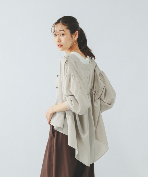 GLOBAL WORK（グローバルワーク）の「UVプロテクトシアーカーデ/575123（シャツ/ブラウス・レディース・スミクロ/グレイッシュベージュ/ライトブルー・MEDIUM/LARGE）」の6枚目の写真