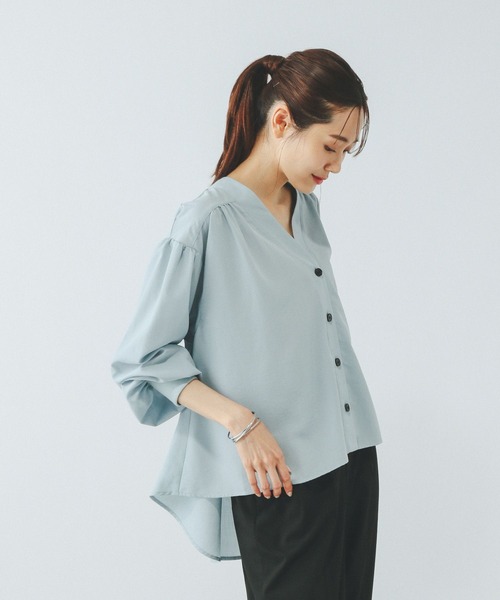 GLOBAL WORK（グローバルワーク）の「UVプロテクトシアーカーデ/575123（シャツ/ブラウス・レディース・スミクロ/グレイッシュベージュ/ライトブルー・MEDIUM/LARGE）」の9枚目の写真