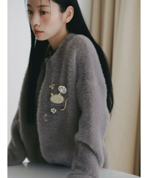 REVIVAL】【WEB限定カラーあり】ミニシャギーセッケツニットカーデ