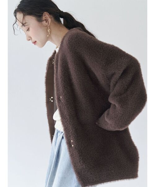 REVIVAL】【WEB限定カラーあり】ミニシャギーセッケツニットカーデ