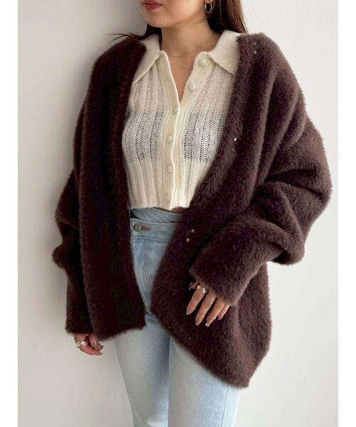 REVIVAL】【WEB限定カラーあり】ミニシャギーセッケツニットカーデ