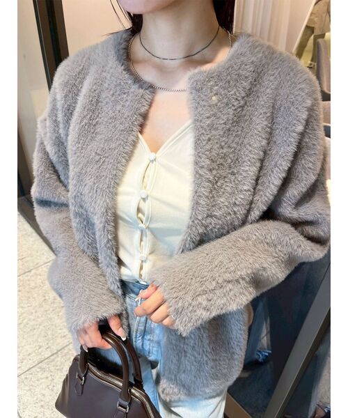 セール】ミニシャギーセッケツニットカーデ 秋服（カーディガン