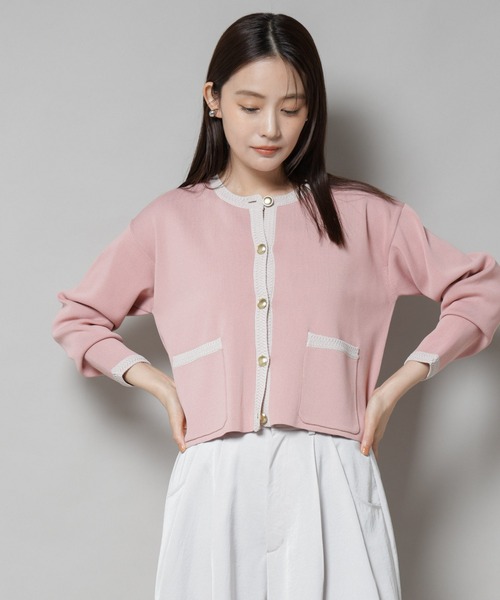 セール】洗濯機洗可配色ジャケットカーディガン（カーディガン/ボレロ