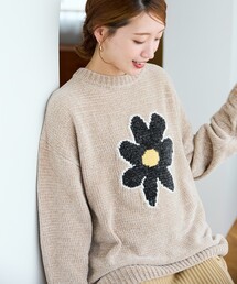 本物 ルイヴィトン 花柄 フラワーレース ニット セーター XS ベージュ系 HUG.U ニット 花柄 セーター レディース トップス 厚手 厚い 総
