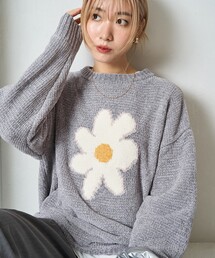 未使用タグ付 amitie お花ニットセーター 日本製 グレー 未使用タグ付 amitie お花ニットセーター 日本製 グレー