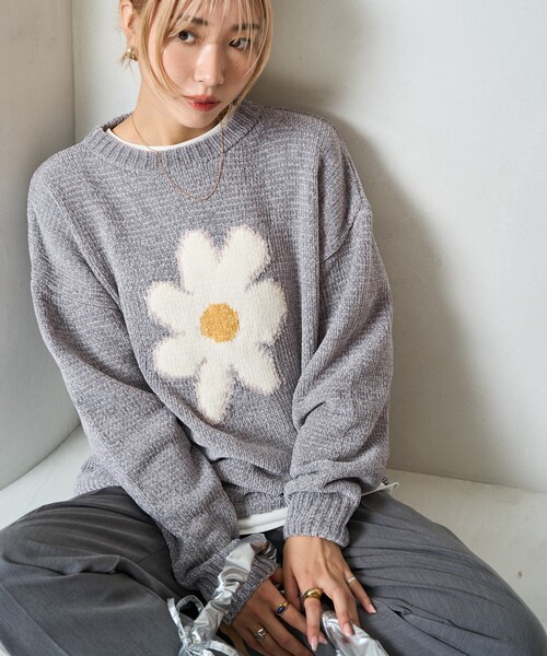 FREAK'S STORE(フリークスストア)の「限定展開 フラワー モール ニット プルオーバー(ニット/セーター・レディース・ベージュ/ネイビー/グレー・フリ-)」の9枚目の写真