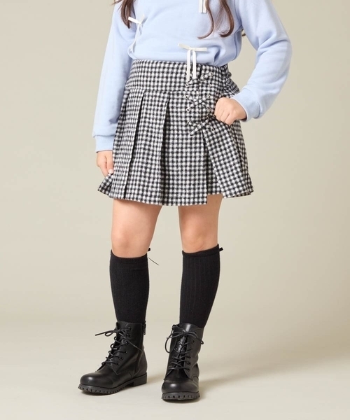 a.v.v（アーヴェヴェ）の「【大人気！追加生産/選べる素材】[110-160]レースアッププリーツスカパン（その他パンツ・キッズ・ピンク系その他/ブラック/インディゴブルー/ダークグレー/アイボリー・110/120/130/140/150/160）」の16枚目の写真