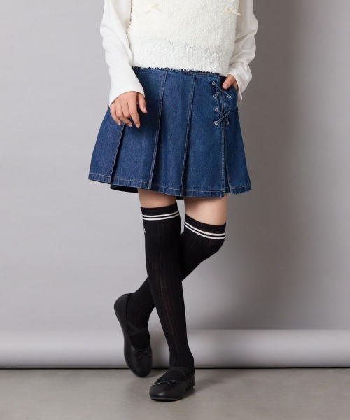 a.v.v（アーヴェヴェ）の「【大人気！追加生産/選べる素材】[110-160]レースアッププリーツスカパン（その他パンツ・キッズ・ピンク系その他/ブラック/インディゴブルー/ダークグレー/アイボリー・110/120/130/140/150/160）」の5枚目の写真