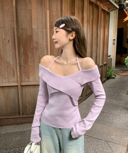 gossip!ロサンゼルス(ゴシップロサンゼルス)の「【Y2Kガーリー】オフショル×ホルターネックロングスリーブトップス(Tシャツ/カットソー・レディース・ラベンダー・FREE)」の7枚目の写真