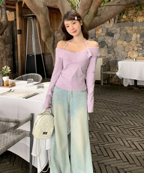 gossip!ロサンゼルス(ゴシップロサンゼルス)の「【Y2Kガーリー】オフショル×ホルターネックロングスリーブトップス(Tシャツ/カットソー・レディース・ラベンダー・FREE)」の9枚目の写真
