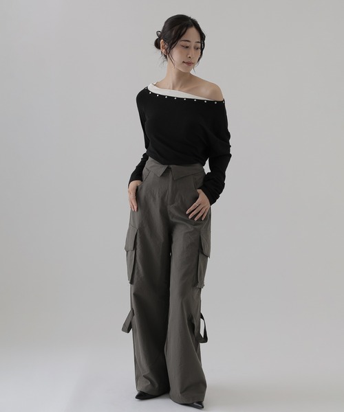 SUWDEE（スーディー）の「metal button layered tops（Tシャツ/カットソー・レディース・ブラウン/チャコールグレー/グレイッシュベージュ/ブラック・FREE）」の17枚目の写真